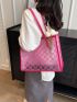 Clear Bag, Pink Tote Bag Letter Pattern Double Handle With Inner Pouch