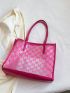 Clear Bag, Pink Tote Bag Letter Pattern Double Handle With Inner Pouch