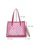 Clear Bag, Pink Tote Bag Letter Pattern Double Handle With Inner Pouch