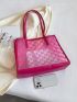 Clear Bag, Pink Tote Bag Letter Pattern Double Handle With Inner Pouch