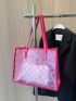 Clear Bag, Pink Tote Bag Letter Pattern Double Handle With Inner Pouch