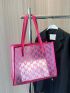 Clear Bag, Pink Tote Bag Letter Pattern Double Handle With Inner Pouch