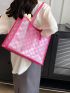 Clear Bag, Pink Tote Bag Letter Pattern Double Handle With Inner Pouch