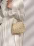 Small Straw Bag Faux Pearl Decor Chain Strap Kiss Lock Design