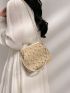 Small Straw Bag Faux Pearl Decor Chain Strap Kiss Lock Design