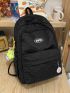 Letter Patch Functional Backpack Fashion Black