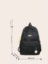 Letter Patch Functional Backpack Fashion Black