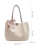 Stitch Detail Shoulder Tote Bag Double Handle Elegant