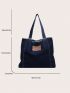 Letter Patch Decor Shopper Bag Large Capacity Denim