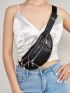 Studded Decor Waist  Bag Zipper Black