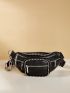 Studded Decor Waist  Bag Zipper Black