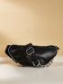 Studded Decor Waist  Bag Zipper Black