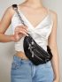 Crocodile Embossed Waist Bag Zipper Chain Decor