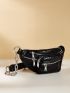 Crocodile Embossed Waist Bag Zipper Chain Decor