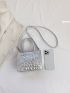 Mini Crocodile Embossed Square Bag Metallic Funky Double Handle