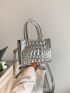 Mini Crocodile Embossed Square Bag Metallic Funky Double Handle