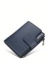 Navy Blue Small Wallet Minimalist Tri-Fold With Zipper For Daily