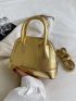 Mini Litchi Embossed Dome Bag Metallic Double Handle