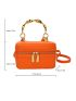 Mini Litchi Embossed Square Bag Metal Decor Top Handle For Daily