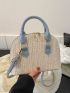 Small Straw Bag Colorblock Double Handle For Vacation