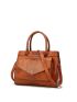 Snakeskin Print Square Bag Brown Elegant Double Handle For Work