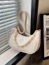 Small Hobo Bag Beige Fashionable Faux Pearl Decor Top Handle For Daily