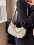 Small Hobo Bag Beige Fashionable Faux Pearl Decor Top Handle For Daily