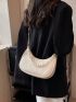 Small Hobo Bag Beige Fashionable Faux Pearl Decor Top Handle For Daily