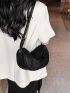 Litchi Embossed Hobo Bag Black Minimalist For Work