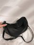 Litchi Embossed Hobo Bag Black Minimalist For Work