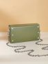 Mini Square Bag Green Minimalist Flap Chain Strap For Daily