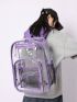 Contrast Binding Classic Backpack Clear PVC Waterproof Pocket Front For Daily