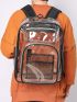 Contrast Binding Classic Backpack Clear PVC Waterproof Pocket Front For Daily