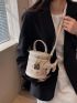 Mini Bucket Bag With Cartoon Charm Fashionable Cartoon Bear & Letter Graphic Top Handle PU