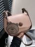 Mini Saddle Bag With Cartoon Charm Fashionable Button Detail Flap PU