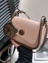 Mini Saddle Bag With Cartoon Charm Fashionable Button Detail Flap PU