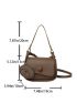 Mini Saddle Bag With Cartoon Charm Fashionable Button Detail Flap PU