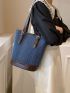 Two Tone Bucket Bag Fashionable Buckle Decor Denim