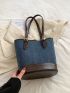 Two Tone Bucket Bag Fashionable Buckle Decor Denim