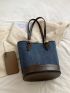 Two Tone Bucket Bag Fashionable Buckle Decor Denim