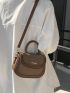 Litchi Embossed Saddle Bag Mini Flap Brown