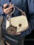 Mini Saddle Bag With Cartoon Charm Fashion Button Detail Flap PU