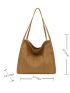 Casual Shopper Bag Brown High-capacity No-closure Polyester