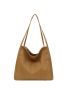 Casual Shopper Bag Brown High-capacity No-closure Polyester