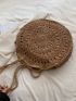 Oversized Straw Bag Brown Vacation Zipper For Summer