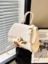 Mini Satchel Bag Litchi Embossed Flap Adjustable-strap PU