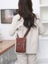 Mini Square Bag Brown Zipper Multi-compartment PU