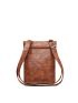 Mini Square Bag Brown Zipper Multi-compartment PU