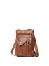 Mini Square Bag Brown Zipper Multi-compartment PU