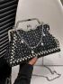 Faux Pearl Decor Satchel Bag Chain Top Handle Polyester